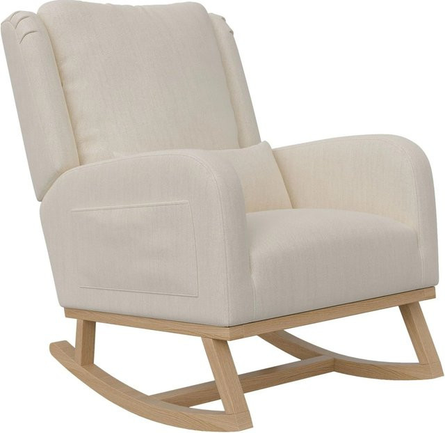 PXloue Schaukelstuhl Relaxsessel mit Kissen in Beige aus Leinen und Holz, B/T/H: 68 x 93 x 96 cm - Bild 1