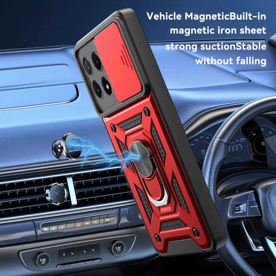 Stoßfeste Magnet-Schutzhülle für Xiaomi Mi Poco X6, X5 Pro und Poco X5 in Rot mit Ring-Halterung - Bild 2