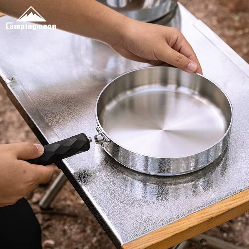 CMPIANGMOON CC-19 Camping-Stahlbratpfanne aus Edelstahl mit abnehmbarem Griff, Silber - Bild 4