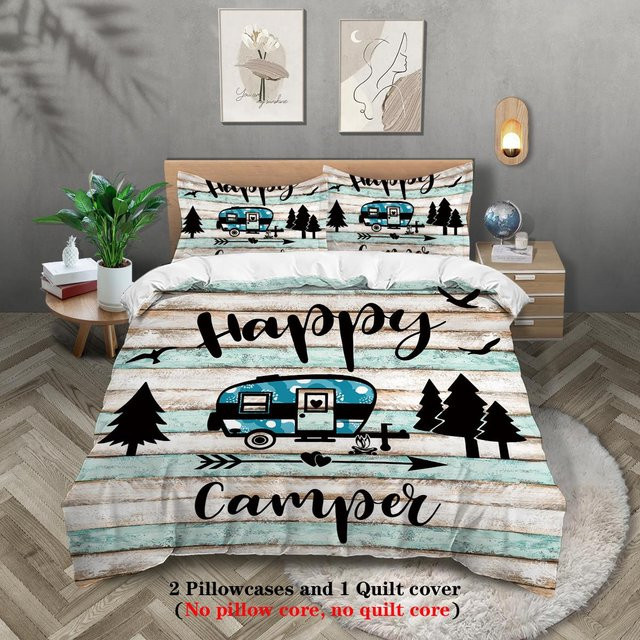 3-teiliges Bettwäscheset JMG Household Supplies Happy Camper Waldmuster aus Mikrofaser, Mehrfarbig, B/H: 135 x 200 cm - Bild 1