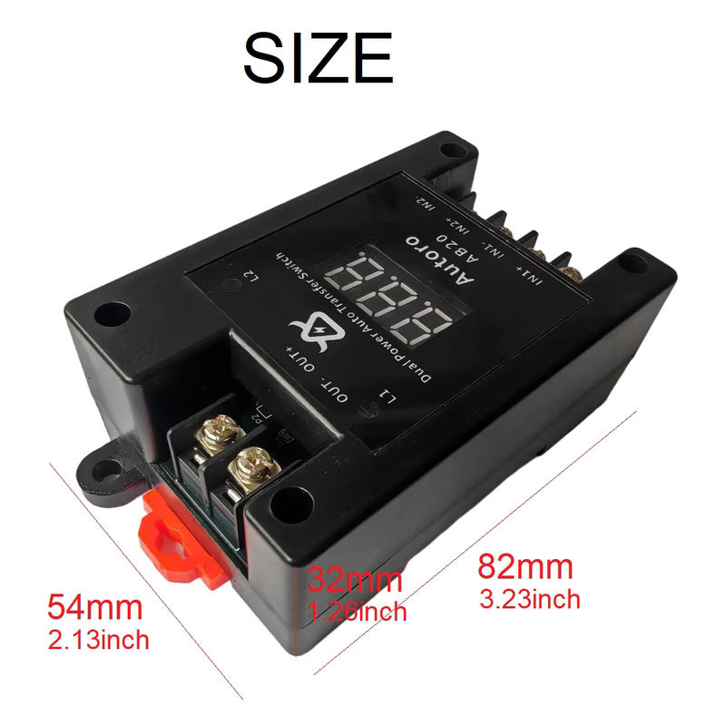 Autoro AB20C Dual Power Automatic Transfer Switch ATS Max in Schwarz mit Digitalanzeige für Backup-Stromsysteme (Eingang: 30V, Ausgang: 20A pro Kanal) - Bild 5