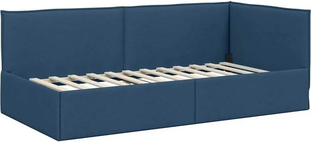 vidaXL Eckbettgestell mit Kopfteil in Blau, modernes Polsterbett aus Stoff und Holz, B/T/H: 90 x 200 x 103 cm - Bild 1