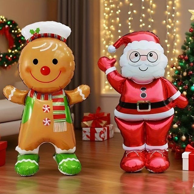 DUTRIEUX Weihnachtsballon mit Motiven wie Weihnachtsmann, Lebkuchenmann, Schneemann und Rentier in Rehbraun, Durchmesser: 152,4 cm, Dekoration für innen und außen - Bild 1