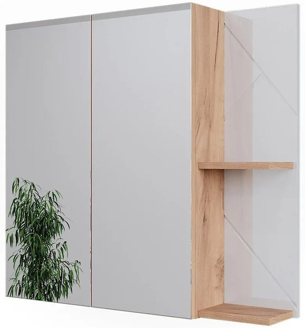 Vicco Badspiegelschrank Irma Goldkraft Eiche Weiß Hochglanz B: 80 cm, H: 75 cm - Bild 1