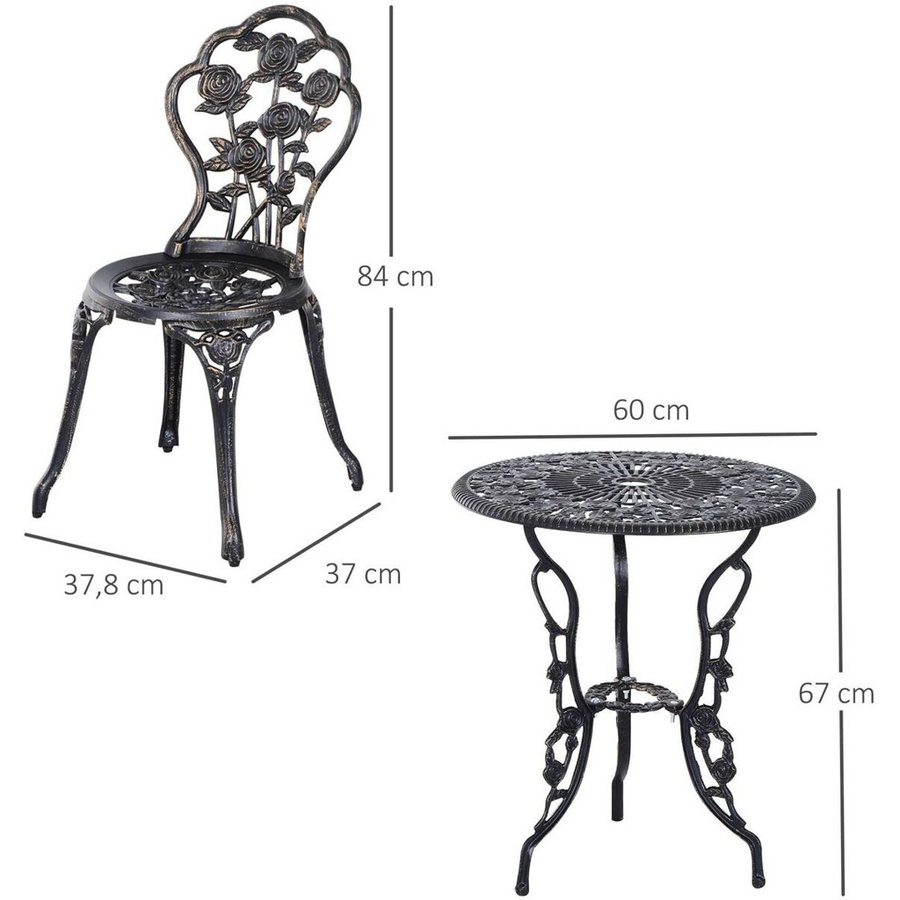 Outsunny 3-teiliges Bistro-Set aus Aluminiumguss in Bronze und Schwarz mit Tisch und Stühlen im Vintage-Design für Garten und Terrasse, B/T/H: 60 x 60 x 67 cm - Bild 4