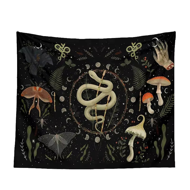 VIKAMA Wandteppich Witchy Snake Moon Phase in Schwarz, mystische Boho Wanddekoration für Schlafzimmer und Wohnzimmer, Breite: 160 cm, Höhe: 100 cm - Bild 2