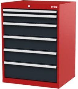 STIER Schubladenschrank mit 6 Schubladen aus Stahl, Farbe rot/anthrazitgrau, B/T/H: 70,0 x 57,5 x 92,0 cm - Bild 1
