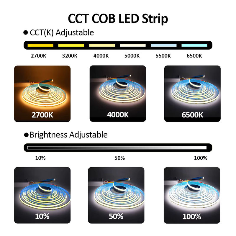 MJJC COB CCT LED Streifen mit 608 LEDs, dimmbar, Dual Weiß, 12V 24V DC, 5M Flexible FCOB Linear Band mit Ra90 und 10mm PCB Breite - Bild 3