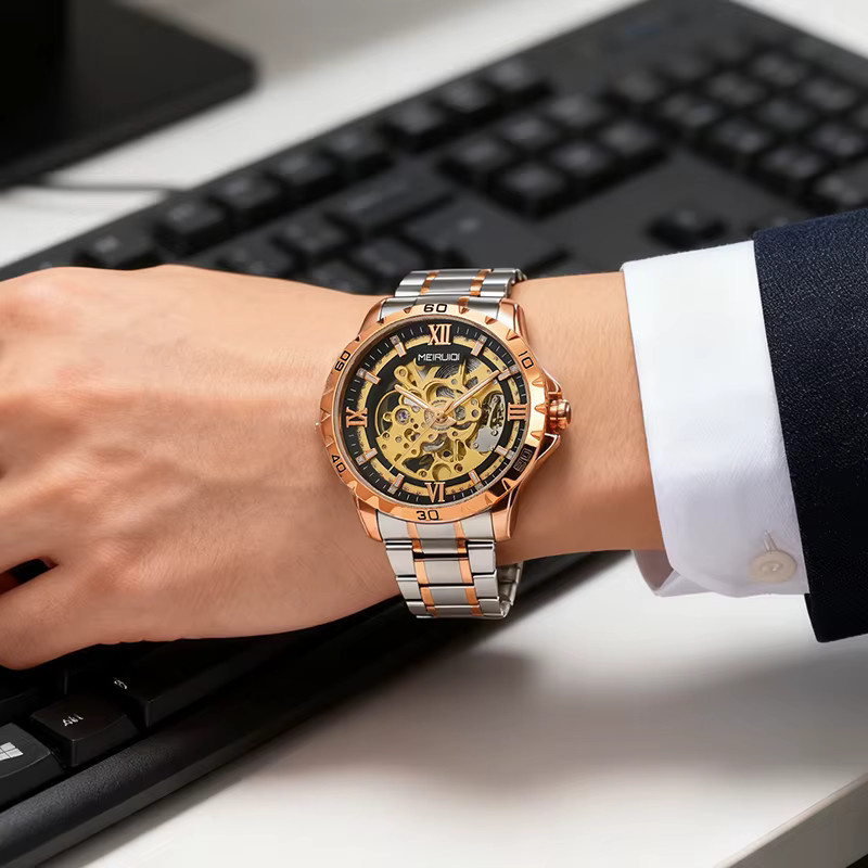 MEIRUIQI Armbanduhr, Automatik, Edelstahl, Schwarz, Herren - Bild 5