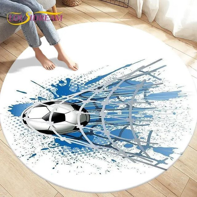 Runder 3D Cartoon Fußball Teppich von HGHT in Weiß, rutschfest und waschbar, Durchmesser: 90 cm - Bild 1