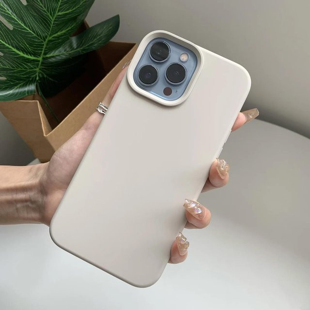 Flüssigsilikon Schutzhülle im offiziellen Stil für Apple iPhone 17 16 15 14 13 12 11 Pro Max Air Plus in Weiß und Beige - Bild 1