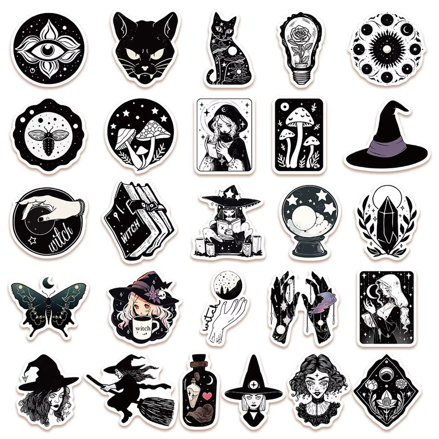 52-teiliges Set Hexen-Aufkleber in Schwarz und Weiß für DIY-Dekoration von Tagebüchern, Handyhüllen und Tassen von Sticker Story Store - Bild 4