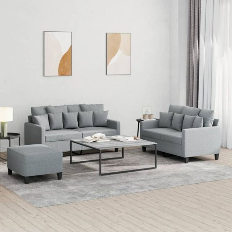 3-tlg. moderne Sofagarnitur mit Kissen aus Stoff in Grau von Vidaxl - Bild 1
