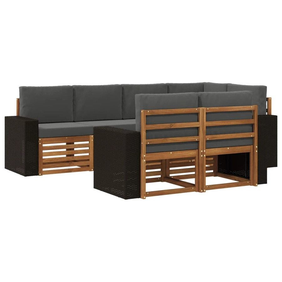 vidaXL Ecksofa Set aus Akazienholz in Anthrazit mit Kissen und L-Form - Bild 2