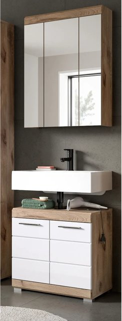 Inn.Furn Badmöbel Set Willow 2-teilig in Weiß Hochglanz und Eiche, Breite: 60 cm - Bild 1
