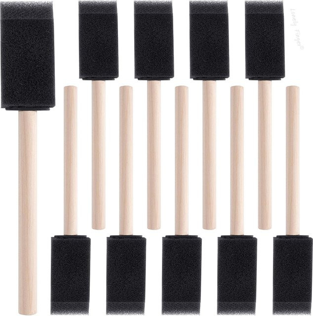 Lonely Finger Schaumstoff-Pinsel Set mit Holzgriffen für Lacke und Beizen, 10 Stück, Schwarz - Bild 1