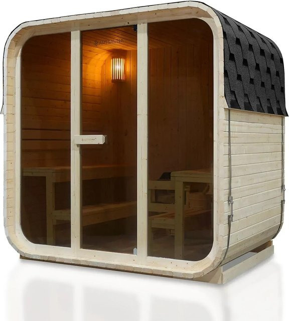 Artsauna Fasssauna Cube Big Fjora L für 6 Personen mit 9kW Ofen und Glasfront - Bild 1