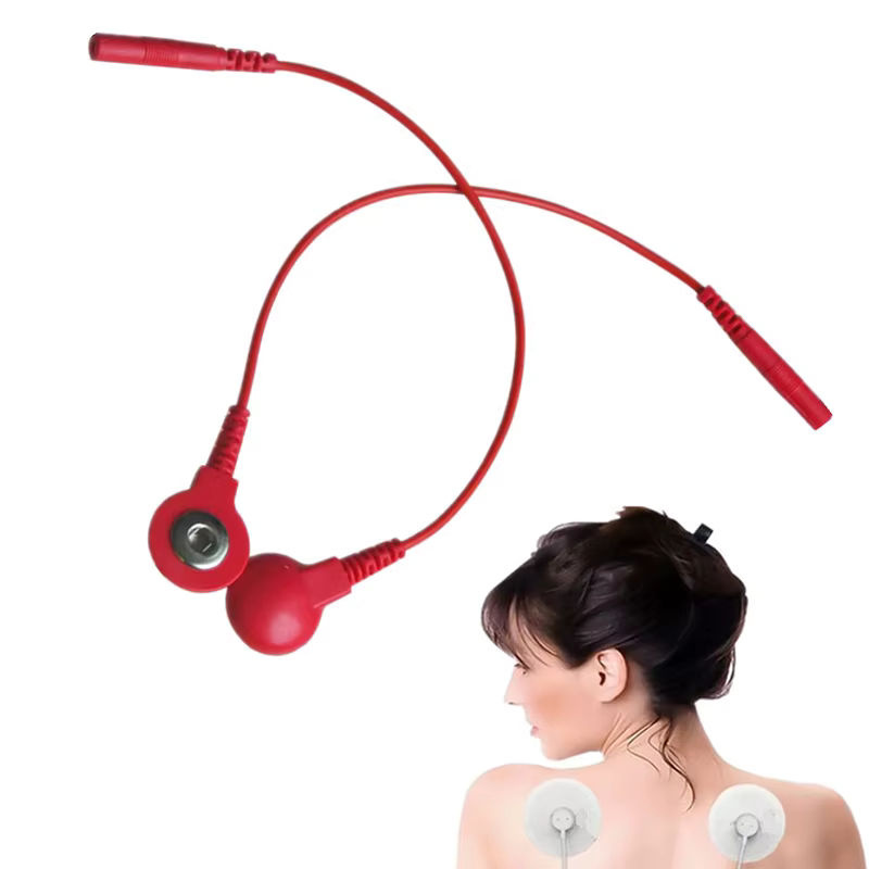 KuZHEN Elektrodenkabel Set mit 3,5 mm Stecker und 2 mm Schnappverschluss für TENS/EMS Massagegeräte in Schwarz und Rot - Bild 4
