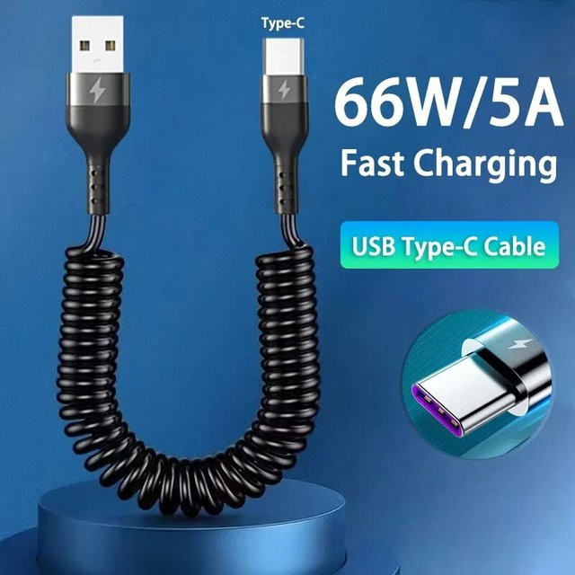 Lann Teleskopisches Schnellladekabel für Auto mit USB-C auf USB-C und Lightning in Schwarz - Bild 1