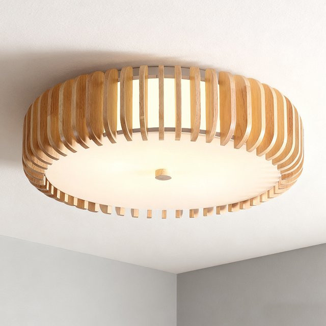 LINCCW Japanische Holz-Deckenlampe Runde Deckenleuchte mit E27-Fassung für Wohnzimmer, Schlafzimmer und Küche - Bild 1