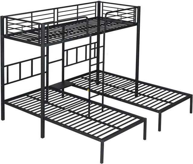 KOMHTOM Dreier Etagenbett aus Metall für Kinder und Jugendliche mit Leiter und Fallschutzgittern, Schwarz, B/T/H: 90 x 200 x 170 cm - Bild 1