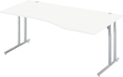 Schäfer Shop Select Schreibtisch COMBITEC Freiform mit C-Fuß und Kabeldurchlass, weiß/weißaluminium, B: 1800 cm, T: 1000/800 cm, H: 67,7-81,7 cm - Bild 1