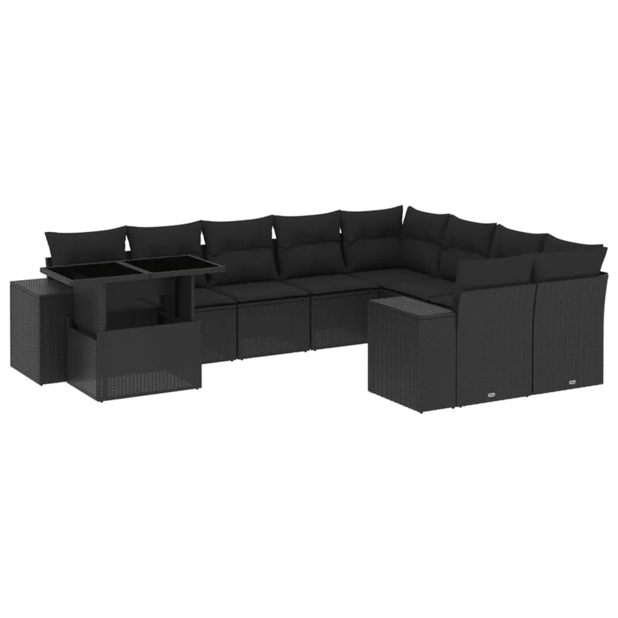 vidaXL 10-teilige Garten-Sofagarnitur in L-Form aus Poly-Rattan und pulverbeschichtetem Stahl mit Kissen in Schwarz - Bild 2