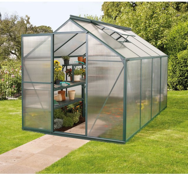 Vitavia Gewächshaus Triton 5000 HKP Vorzugsset in Smaragdgrün mit Polycarbonat-Platten, Stahlfundamentrahmen, Dachfenster und Regenrinnen - Bild 1