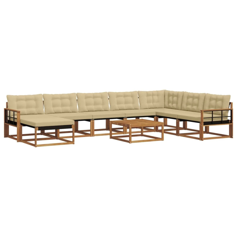 vidaXL Outdoor-Sofagarnitur aus Akazie Massivholz in Natur und Beige mit Textilene-Elementen und Polsterkissen - Bild 2