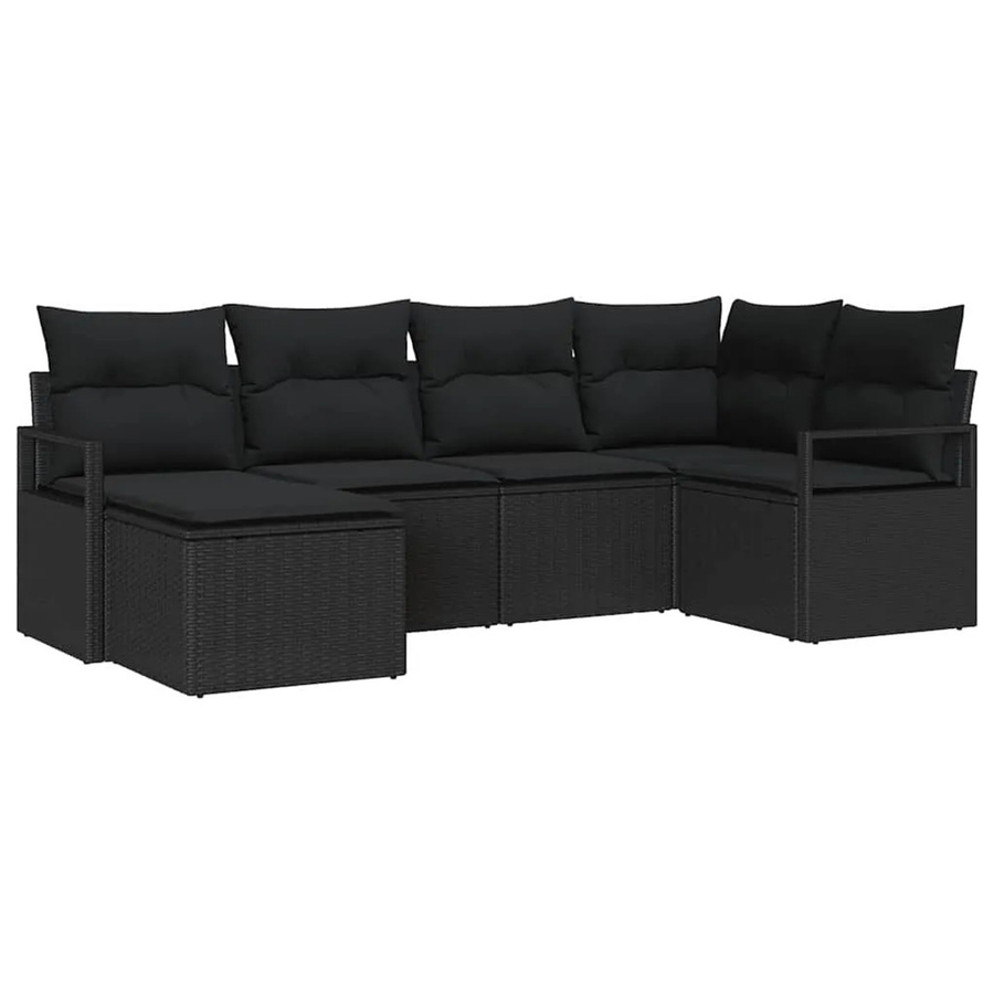 vidaXL 6-teiliges Garten Sofa Set aus Poly Rattan mit Kissen in Schwarz im modernen Design - Bild 2