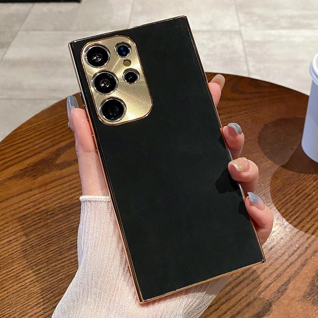 Luxus Wildleder Etui mit Vergoldung und Kameraschutz für Samsung Galaxy S25 S24 S23 S22 Ultra Plus, Stoßfeste Bumper-Abdeckung in Schwarz, Grau, Blau und Grün - Bild 1
