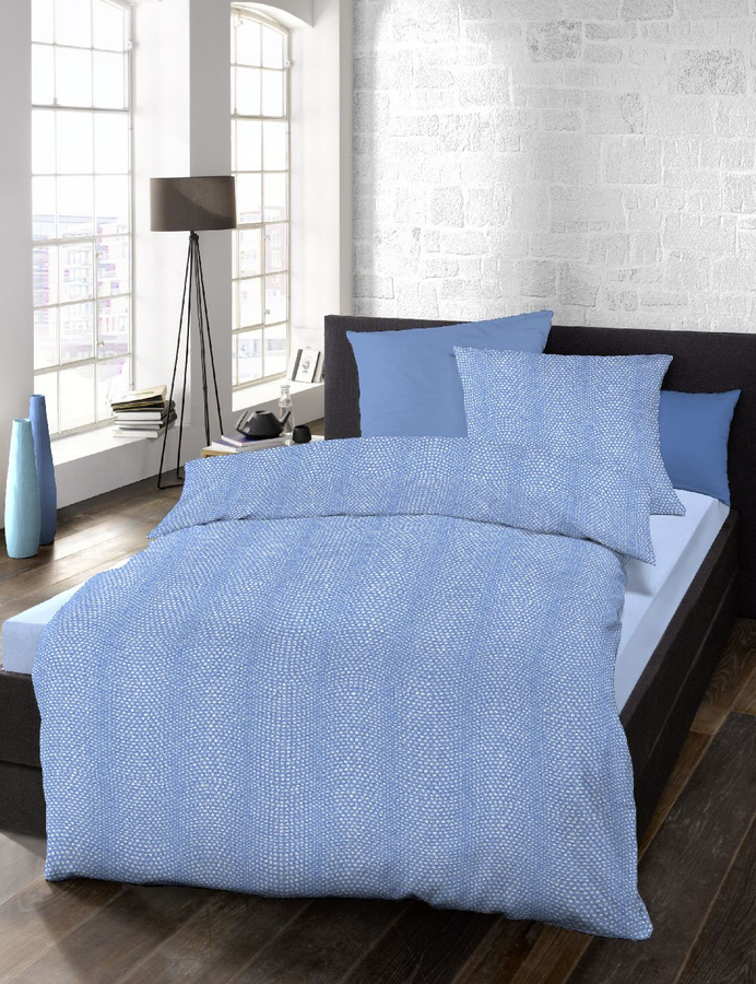 Schlafgut Harmony 6063 Bettwäsche aus Mako-Satin Baumwolle mit Punktmuster in Blau, B/H: 135 x 200 cm - Bild 1