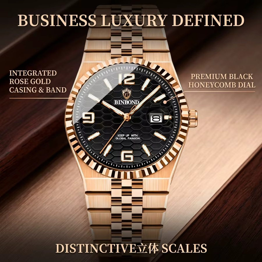 BINBOND Digitaluhr, Smartwatch, Edelstahl, Roségold, Schwarz, Herren - Bild 2