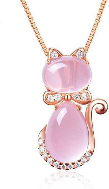 POMOiii Halskette, roter Zirkon-Anhänger, Katzenform, rosa, Damen - Bild 1