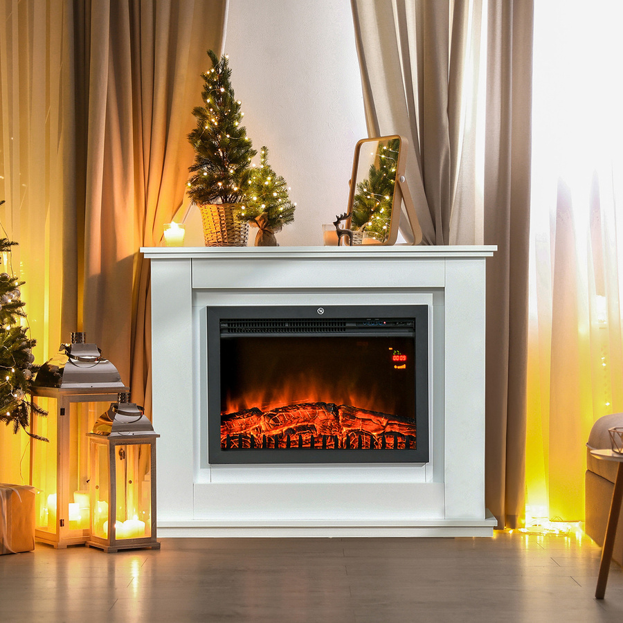HOMCOM Elektrokamin mit Heizung und LED 3D-Flammeneffekt in Weiß mit 2000W Leistung und Fernbedienung - Bild 2