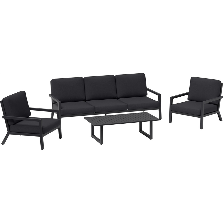 Lounge-Gruppe Springtown 4-teilig aus pulverbeschichtetem Aluminium in Schwarz und Dunkelgrau mit Polsterkissen und modernem Design - Bild 2