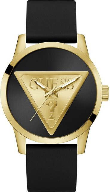 Guess Herrenuhr Badge, Quarz, Edelstahl, 44 mm, Silikon, Schwarz, 5 ATM - Bild 1