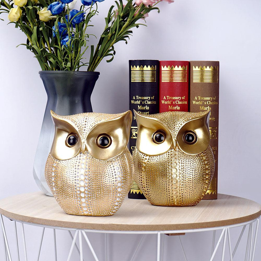 Yiran Furniture Eulen Ornamente aus Harz für Wohnzimmer und Schreibtisch in Schwarz, Weiß, Gold oder Silber - Bild 2