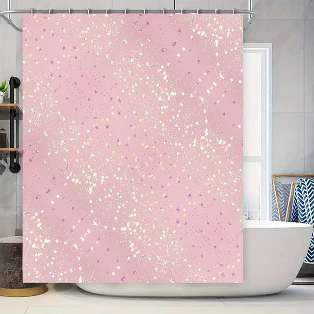 Wasserdichter Duschvorhang mit Sternen in Pink, Polyester, B/H: 140 x 180 cm - Bild 1