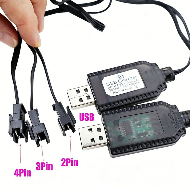 Lithium-Batterieladegerät 7,4V 1000mA mit Schutzfunktion und USB-C Anschluss für SM-2P/3P/4P Spielzeugbatterien in Schwarz - Bild 1