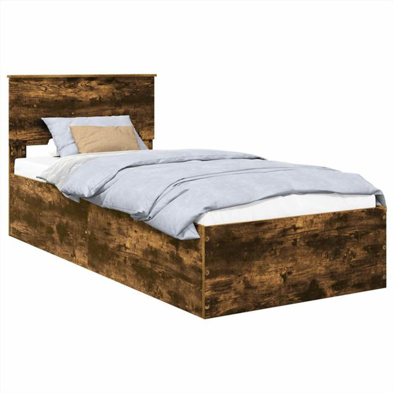 Bettrahmen aus Holzwerkstoff von vidaXL in Geräuchert Eiche, Braun, B/T/H: 100 x 200 x 90 cm - Bild 1