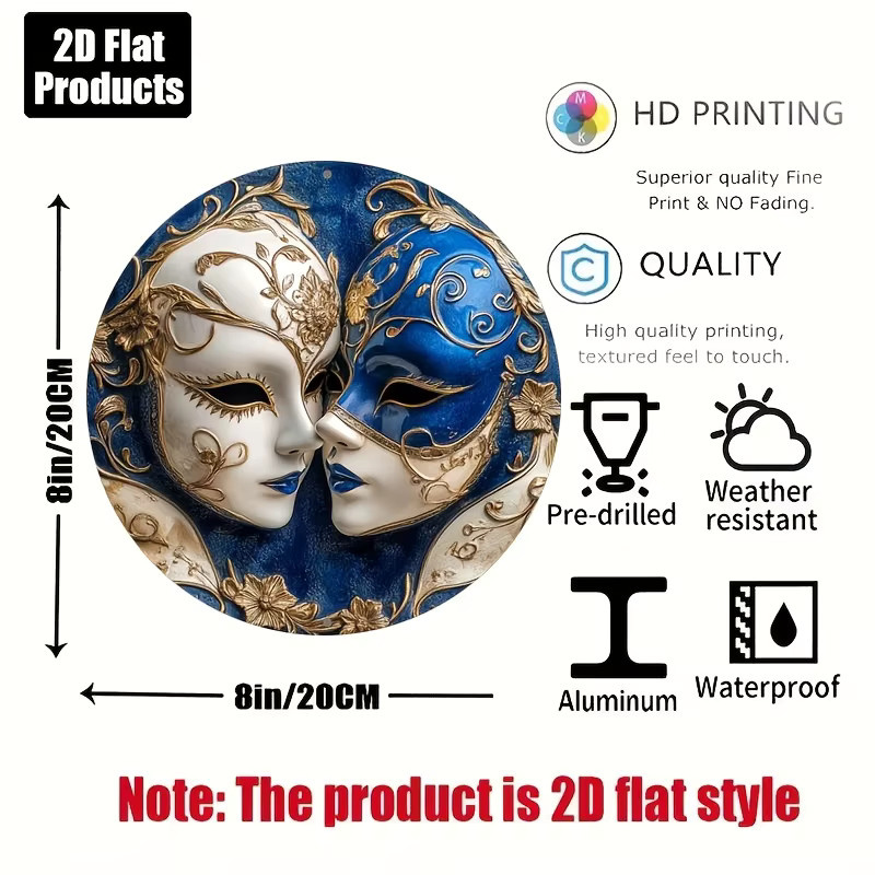 Potdemiel Wandkunst Aluminium Masken im Vintage-Stil in Blau und Gold, B/H: 20,3 x 20,3 cm - Bild 2