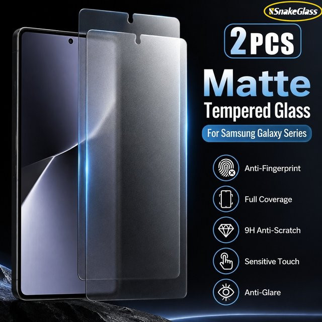 2 Stück Mattes Panzerglas für Samsung Galaxy S26 S25 S24 S23 Ultra S22+ S21 S20FE mit vollständiger Abdeckung und Anti-Fingerabdruck-Schutz in Transparent - Bild 1