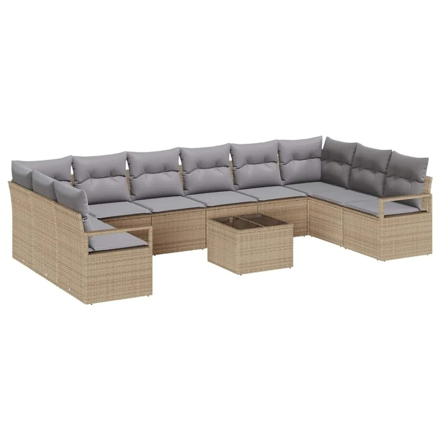 vidaXL Garten-Sofa-Set 11-tlg. in U-Form aus Poly-Rattan mit Polstern und Tisch, Beige-grau - Bild 2