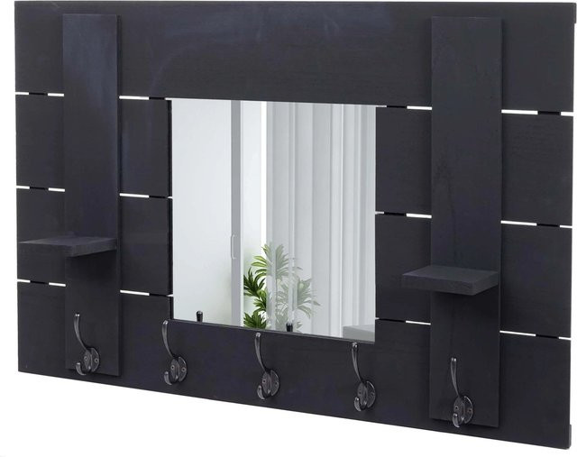 Wandgarderobe MCW-C89 mit Spiegel und 5 Haken im Shabby-Look Vintage, Farbe: Grau, B/H: 90 x 60 cm - Bild 2