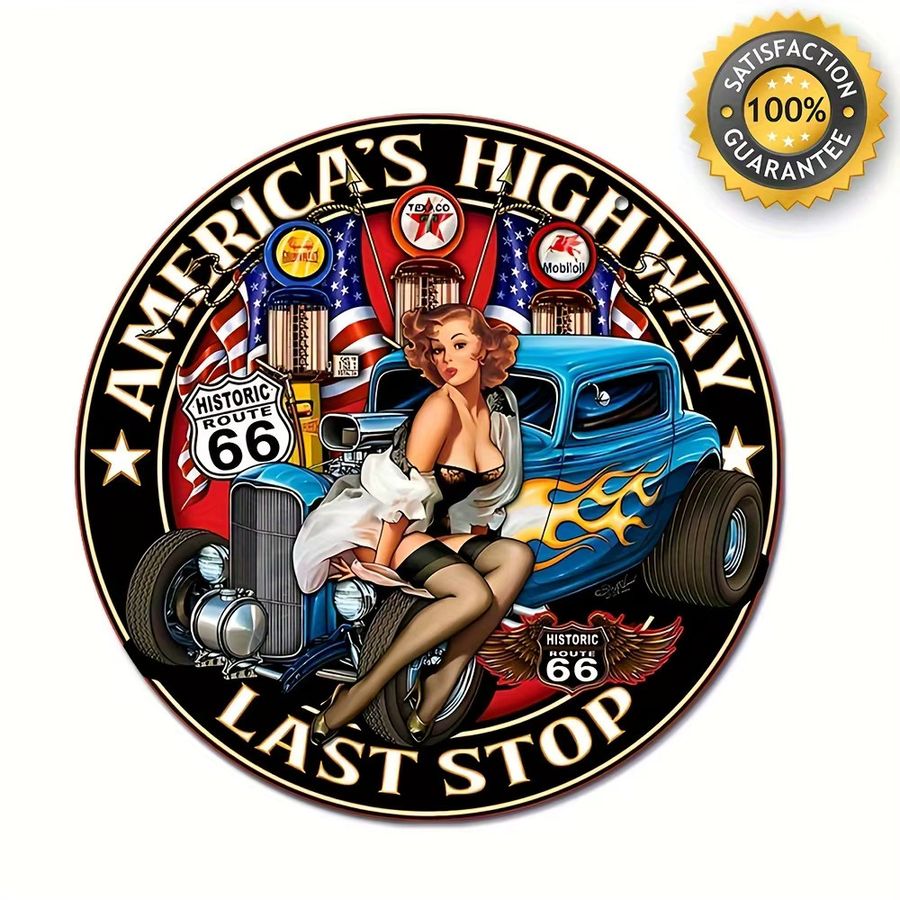 HELLOYOUNG Vintage Retro Highway Last Station Schild aus Aluminium als Wandkunst-Dekor im amerikanischen Stil - Bild 4