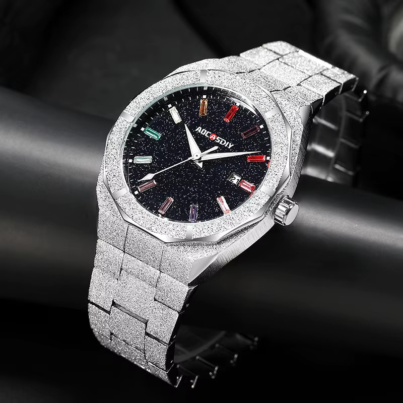 AOCASDIY Armbanduhr, Quarz, Edelstahl, Diamant, Herren, Schwarz - Bild 2