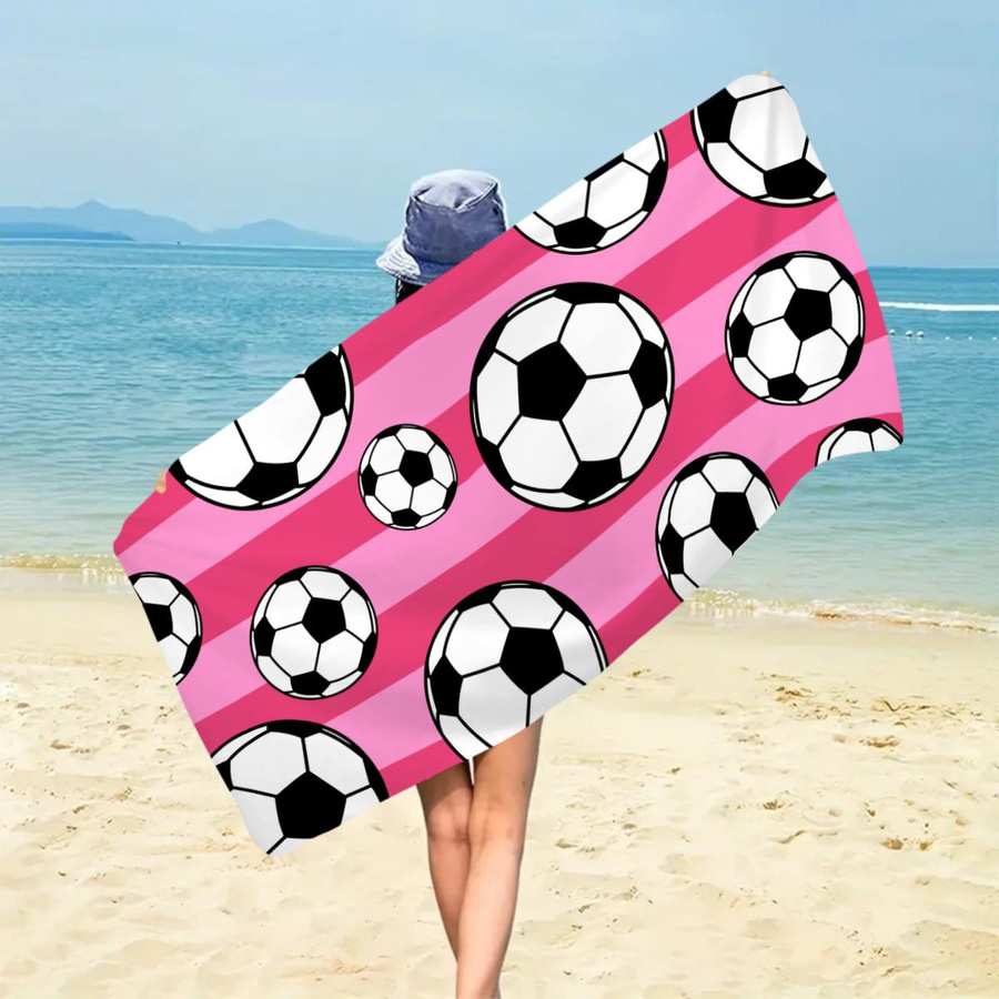 Gestreiftes Fußball-Strandtuch aus Ultrafeinfaser in Weiß, schnell trocknend und saugfähig, Breite: 40 cm, Höhe: 60 cm - Bild 1