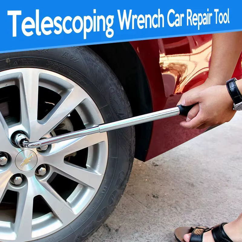 Baolian Teleskop-Radschlüssel mit Steckschlüssel in Silber, Autoreparaturwerkzeug 17/19 mm und 21/23 mm - Bild 3
