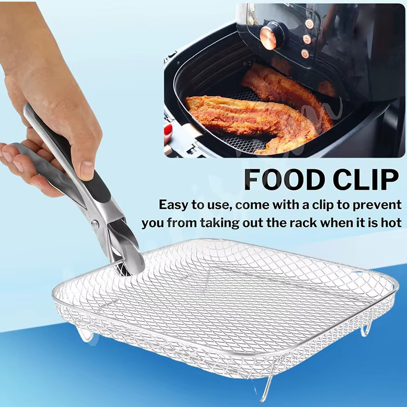 3-lagiger stapelbarer Airfryer-Grill-Backständer für Philips, COSORI und Ninja Foodi, 8-Zoll-Quadrat-Luftfritteusen-Zubehör in Silber - Bild 5